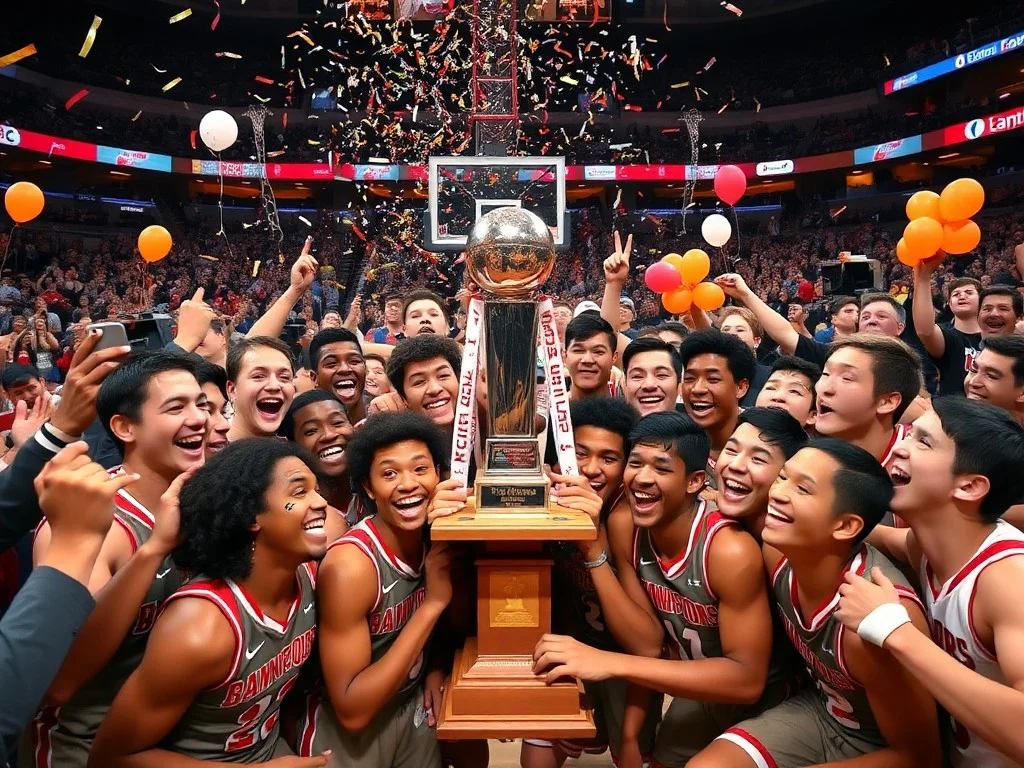West Virginia's trophy ceremony following win of The Crown Championship FOX College Hoops